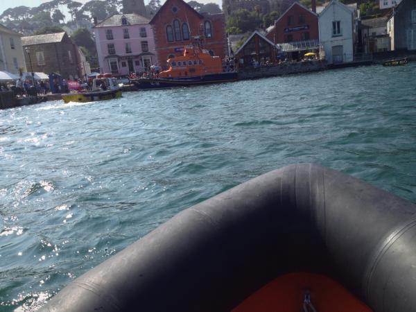 Lifeboat hoiked onto town square in Fowey on sunday