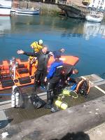 Eyemouth post dive washdown after shipping a lot of spray