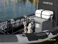 Forward shot showing dive cylinder rack, storage box and liferaft