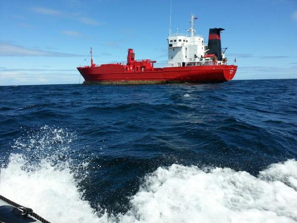 Norwegian vessel at anchor outside Rosehearty